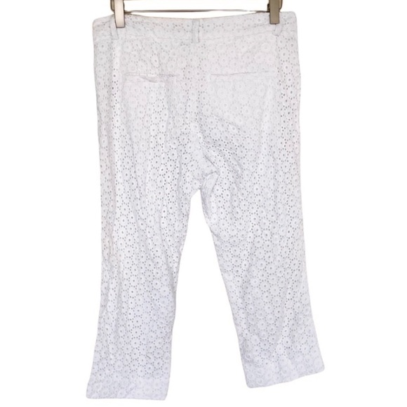 Anthropologie Cartonnier Charlie White Embroidered Eyelet Cropped Pant 8 - Picture 4 of 6